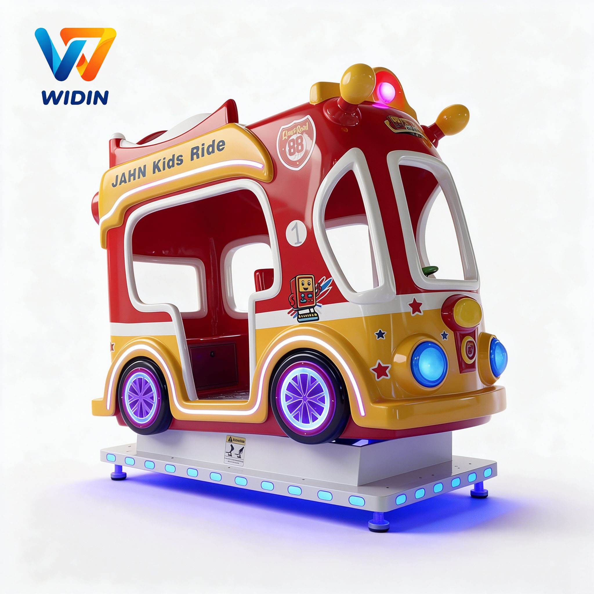 Kids Bus Kiddie Ride | 3-Seat Coin-Operated Swing Machine, Ages 2+