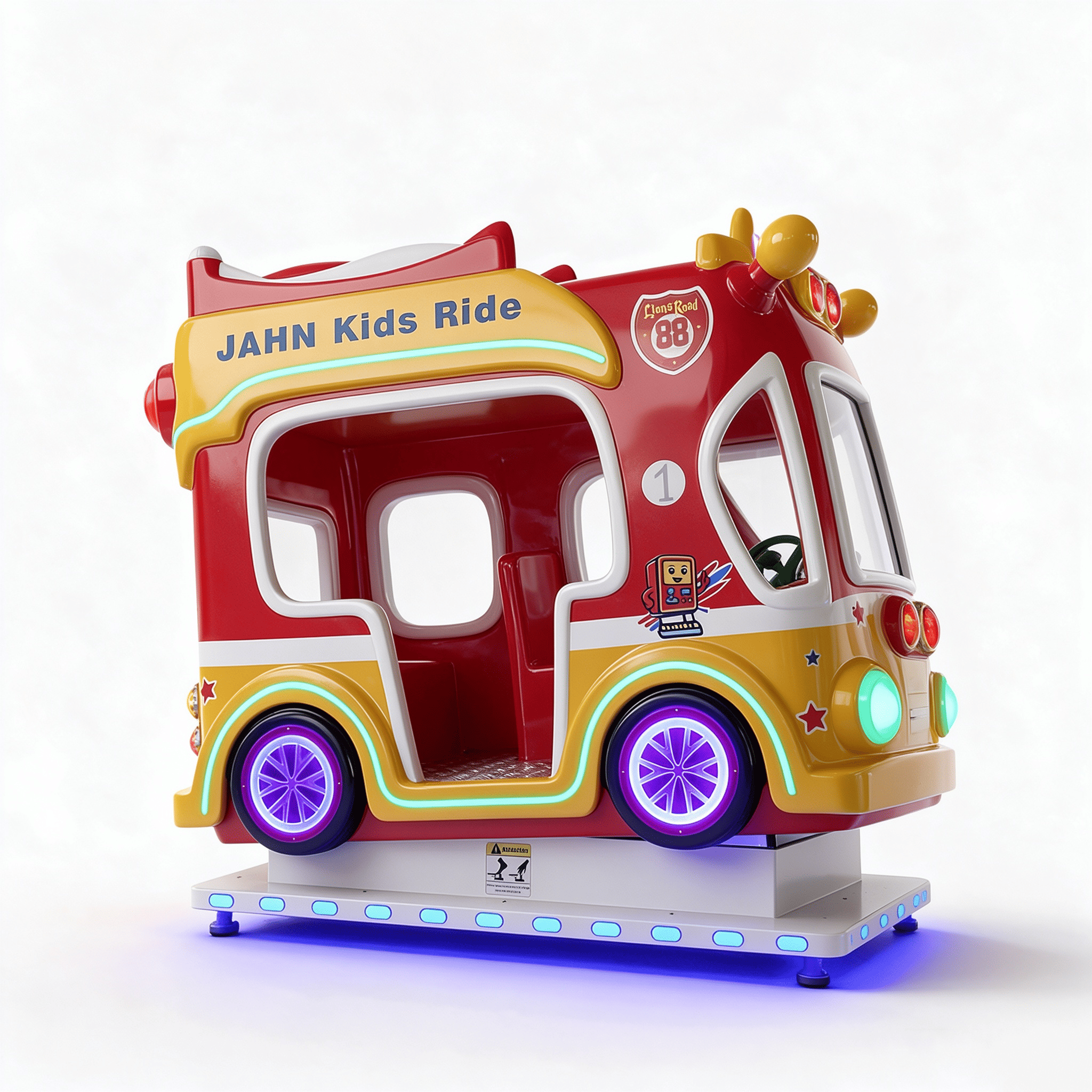 Kids Bus Kiddie Ride | 3-Seat Coin-Operated Swing Machine, Ages 2+
